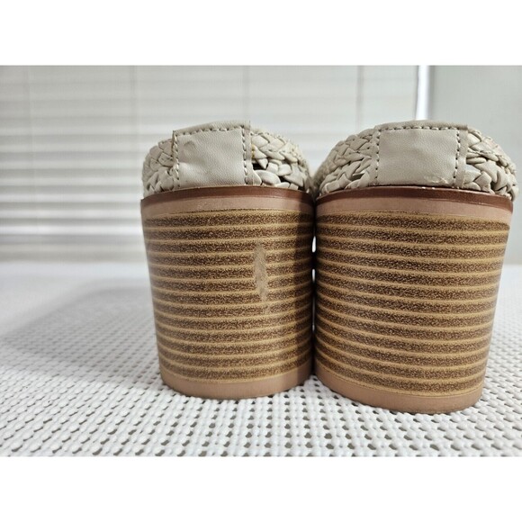 Time And Tru Women Ivory White Woven Memory Foam Comfort Block Heels Mules 9.5 - Picture 7 of 12